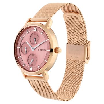 Titan Workwear Rose Gold Dial Quartz Multifunction Metal Strap watch for Women