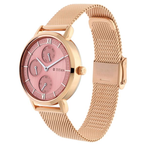 Titan Workwear Rose Gold Dial Quartz Multifunction Metal Strap watch for Women - image number 2