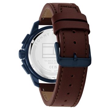 Tommy Hilfiger Multifunction Blue Dial Brown Leather Strap Watch for Men