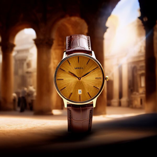Titan Nebula Lustre 18k Gold Analog Leather Strap Watch for Men - image number 5