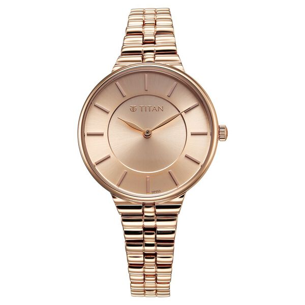 Titan Aura Quartz Analog Rose Gold Dial Stainless Steel Strap Watch for Women - image number 0