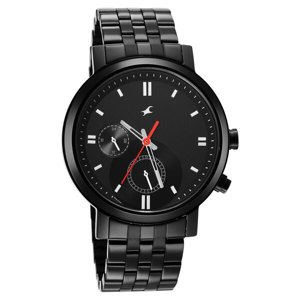 Fastrack Tick Tock Quartz Multifunction Black Dial Metal Strap Watch for Guys - image number 1