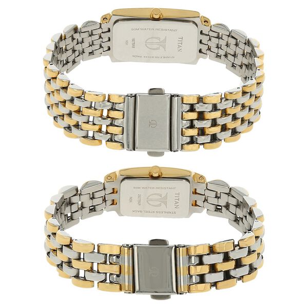 Titan Quartz Analog with Date White Dial Stainless Steel Strap Watch for Couple - image number 3
