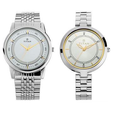 Titan Bandhan Quartz Analog Silver Dial Silver Stainless Steel Strap Watch For Couple