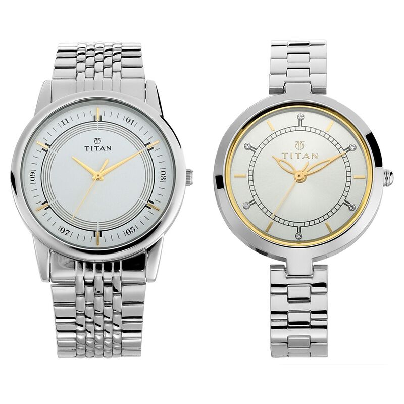 Titan Bandhan Quartz Analog Silver Dial Silver Stainless Steel Strap Watch For Couple