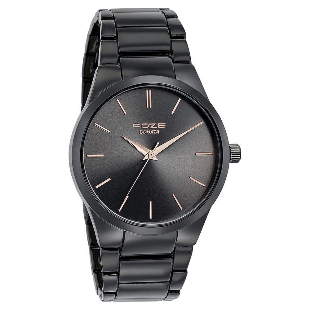 Buy Online Sonata Poze Quartz Analog Black Dial Metal Strap Watch for Men sp70032nm01w Titan