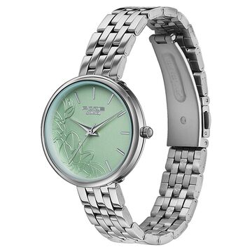 Poze Poze Quartz Analog Green Dial Silver Metal Strap Watch For Women