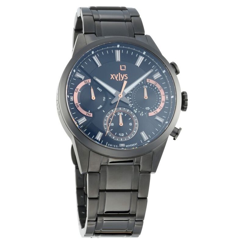 Xylys Swiss Multifunction Black Stainless Steel Strap and Black Dial Watch For Men