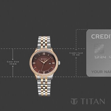 Titan Purple Prestige Quartz Analog with Date Brown Dial Brown Stainless Steel Strap Watch For Women