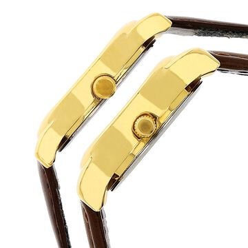 Titan Quartz Analog with Day and Date Champagne Dial Leather Strap Watch for Couple