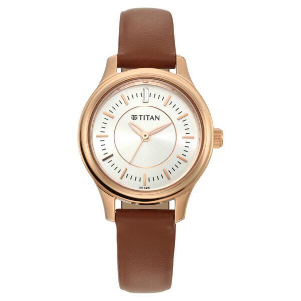 Titan Quartz Analog Silver Dial Tan Leather Strap Watch For Women - image number 1
