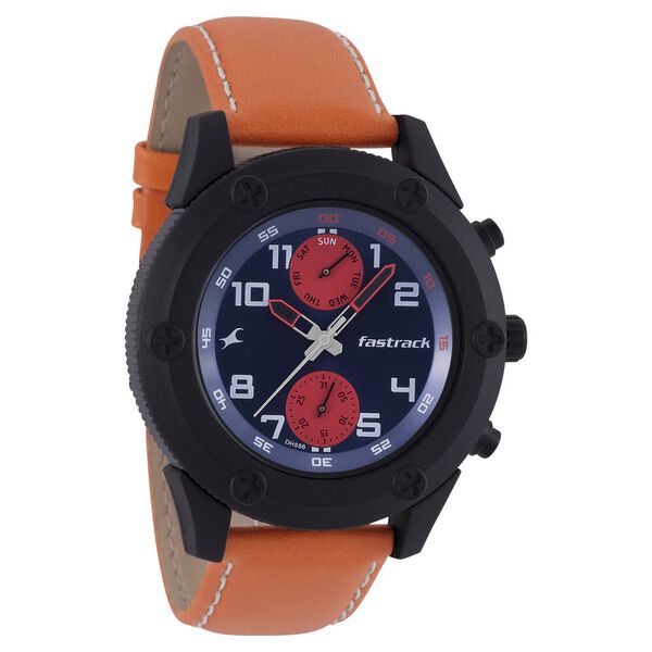 Fastrack Modular Quartz Analog Blue Dial Leather Strap Watch for Guys - image number 0