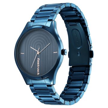 Fastrack Style Up Quartz Analog Blue Dial Stainless Steel Strap Watch for Guys