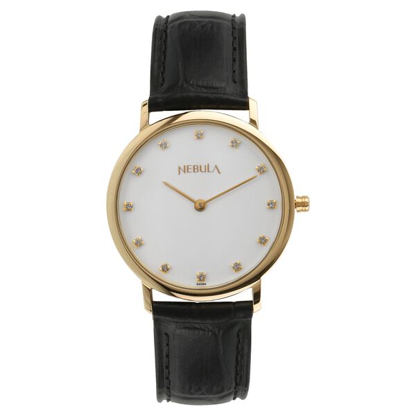 Titan Nebula Vintage 18k Gold Analog Diamond Studded Indices Leather Strap Watch for Men - image number 0