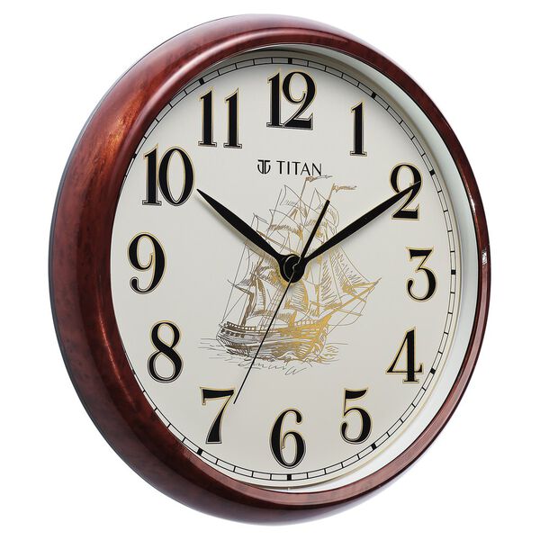 Titan Decorative Dark Brown Wood Finish Clock with Ship Design on Dial and Silent Sweep - 39.8 cm x 39.8 cm (Large) - image number 2