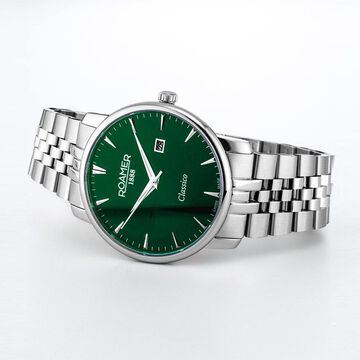Roamer Classico Gents Quartz Analog with Date Green Dial Silver Stainless Steel Strap Watch For Men