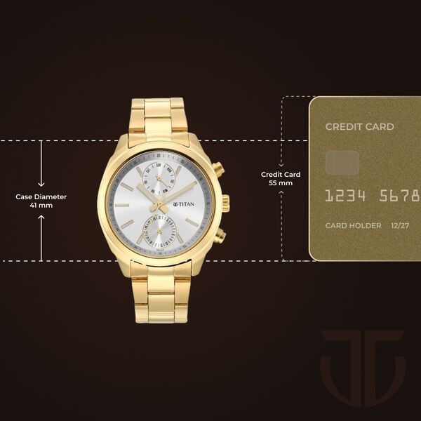 Titan Black and Gold Silver Dial Quartz Multifunction Stainless Steel Strap watch for Men - image number 2