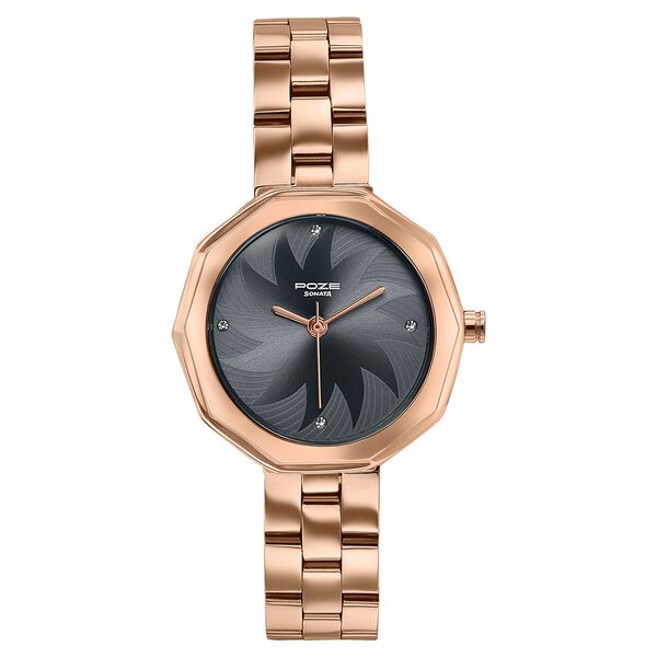 Poze By Sonata Quartz Analog Grey Dial Rose Gold Stainless Steel Strap Watch For Women - image number 1