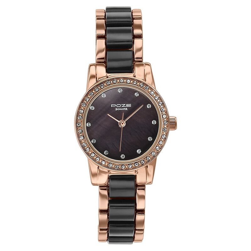 Sonata Poze Quartz Analog White Dial Two Toned Metal & Plastic Strap Watch For Women