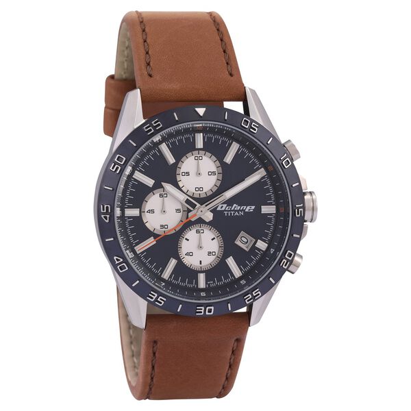 Titan Octane Blue Dial Chronograph Leather Strap watch for Men - image number 1