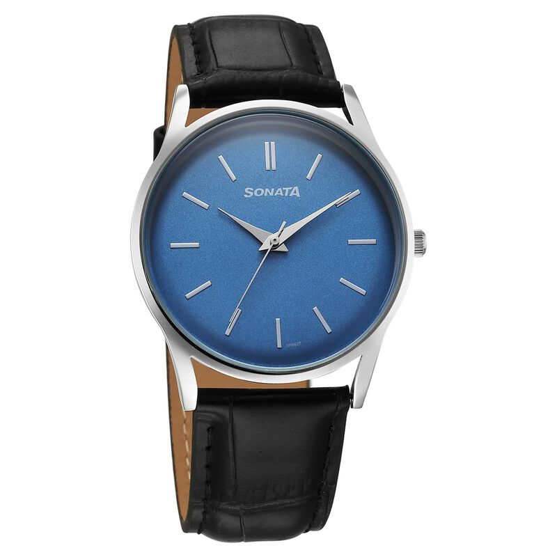 Sonata Eternia Quartz Analog Blue Dial Leather Strap Watch For Men