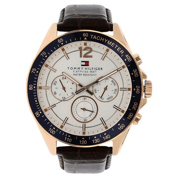 Tommy Hilfiger Quartz Chronograph White Dial Leather Strap Watch for Men