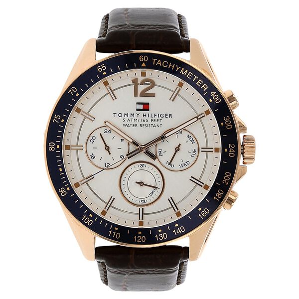 Tommy Hilfiger Quartz Chronograph White Dial Leather Strap Watch for Men - image number 0