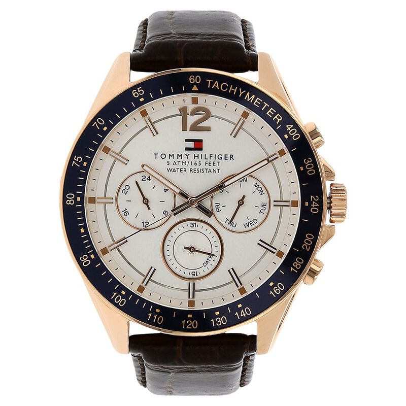 Tommy Hilfiger Quartz Chronograph White Dial Leather Strap Watch for Men