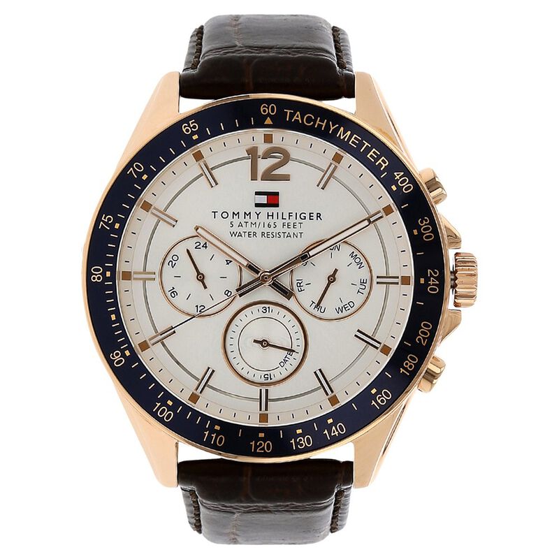 Buy Online Tommy Hilfiger Quartz Chronograph White Dial Leather Strap ...