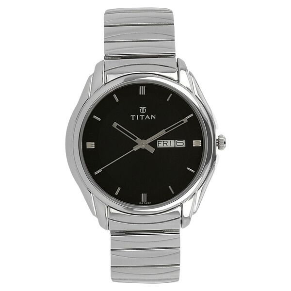 Titan Quartz Analog with Day and Date Black Dial Stainless Steel Strap Watch for Men - image number 0