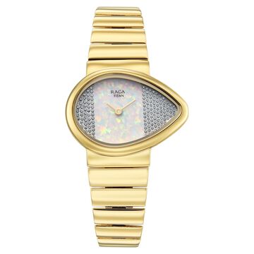 Titan Raga Opalesque Quartz Analog White Dial Golden Metal Strap Watch For Women