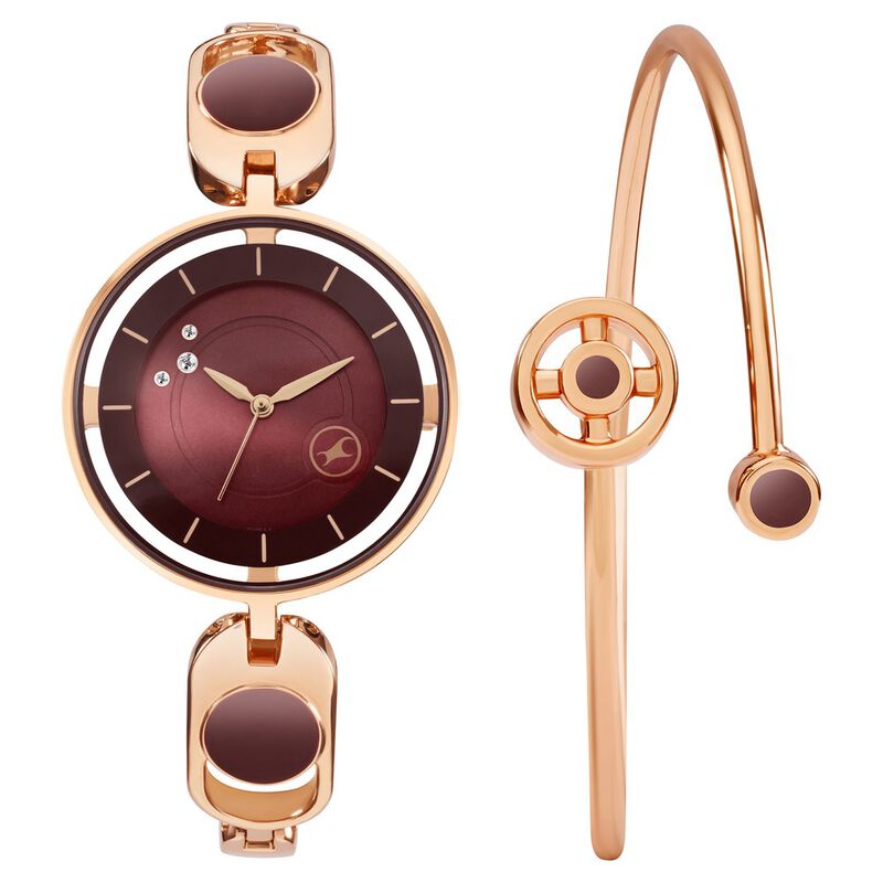 Fastrack Pulse Quartz Analog Brown Dial Metal Strap Watch For Girls