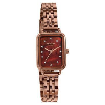 Sonata Poze Quartz Analog Mother Of Pearl Dial Brown Metal Strap Watch For Women