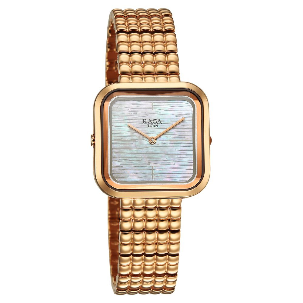 Titan Raga Glimmers Quartz Analog Mother of Pearl Dial Rose Gold Metal Strap Watch For Women-image-48