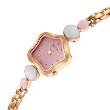 Sonata Utsav Pink Dial Rose Gold Bi Metal Strap Watch for Women