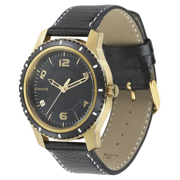 Sonata Quartz Analog Black Dial Leather Strap Watch for Men - image number 0