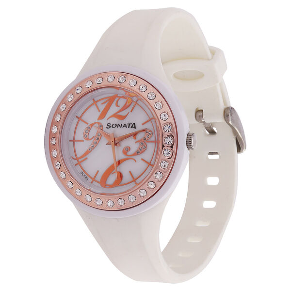 SF Quartz Analog Mother of Pearl Dial Fabric Strap Watch for Women - image number 1