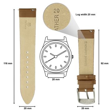 20 mm Brown Genuine Leather Strap for Men