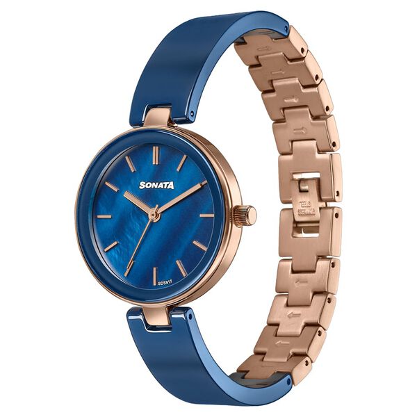 Sonata Festive Quartz Analog Blue Dial Two Toned Ceramic & Metal Strap Watch For Women - image number 2