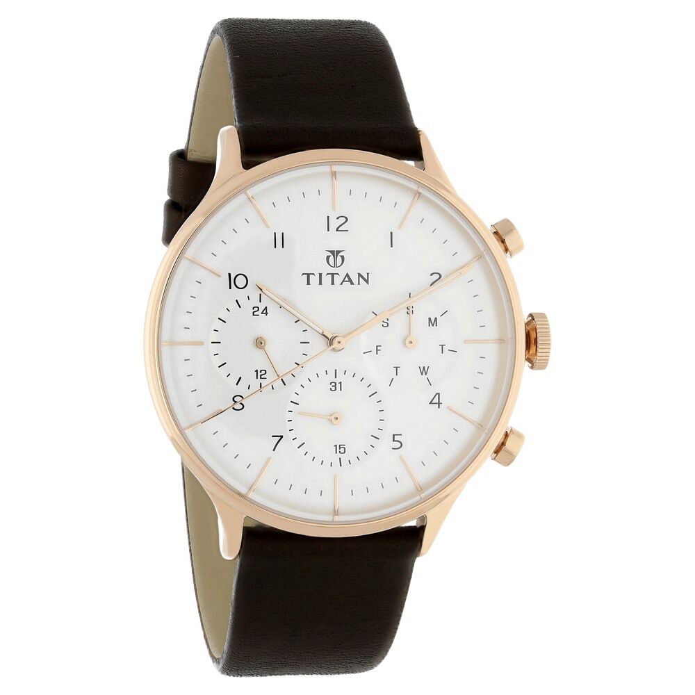 Buy Online Titan Quartz Multifunction White Dial Leather Strap Watch for Men ns90102wl01 Titan