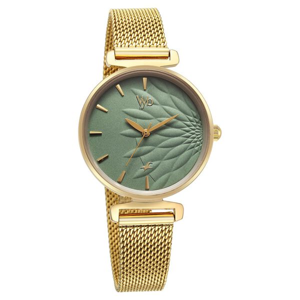 Fastrack Vyb Classique Quartz Analog Green Dial Golden Metal Strap Watch For Women - image number 1