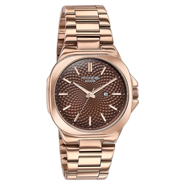 Sonata Poze Quartz Analog Brown Dial Rose Gold Colour Stainless Steel Strap Watch For Men - image number 1