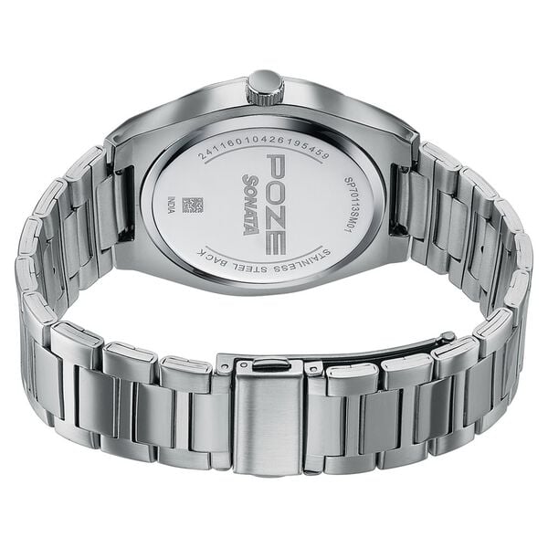 Poze Poze Quartz Analog Orange Dial Silver Metal Strap Watch For Men - image number 6