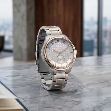 Titan Regalia Opulent Offset Second Hand White Dial Rose Gold Bimetal Strap Watch For Men