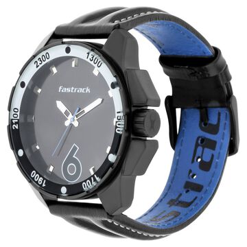 Fastrack Hitlist Quartz Analog Black Dial Leather Strap Watch for Guys