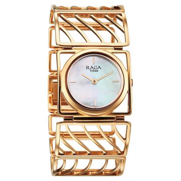 Titan Raga Ethereal Quartz Analog White Mother Of Pearl Dial Rose Gold Stainless Steel Strap Watch For Women