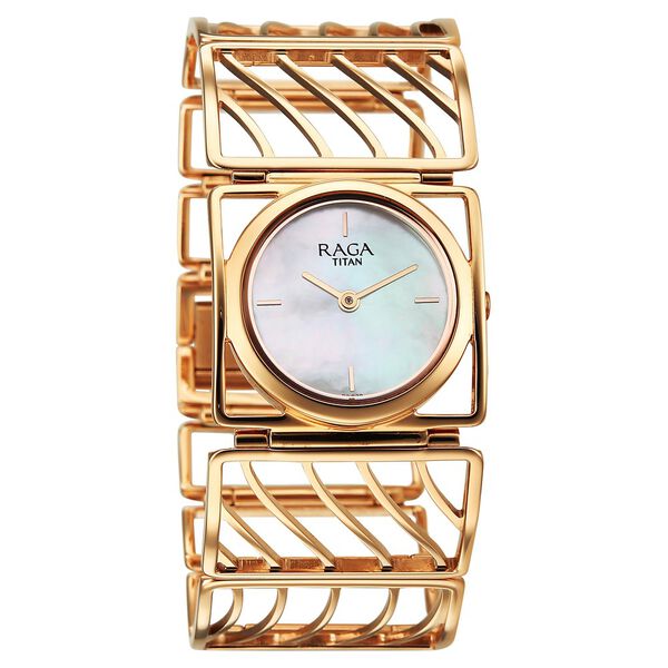 Titan Raga Ethereal Quartz Analog White Mother Of Pearl Dial Rose Gold Stainless Steel Strap Watch For Women - image number 2