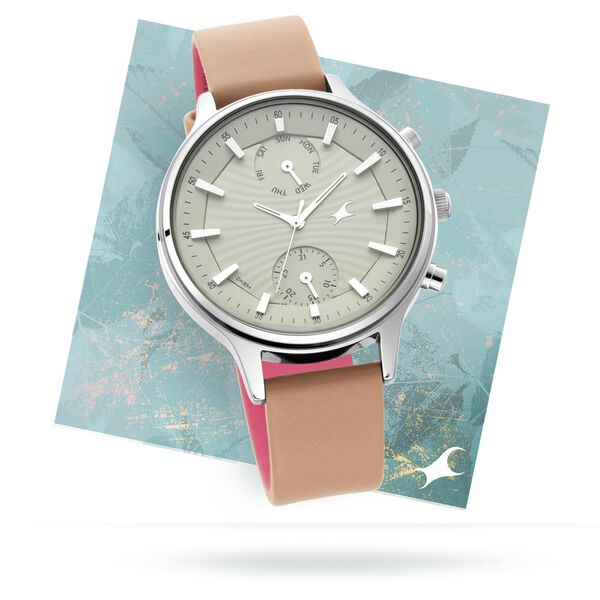 Fastrack Ruffles Quartz Multifunction Beige Dial Leather Strap Watch for Girls - image number 0