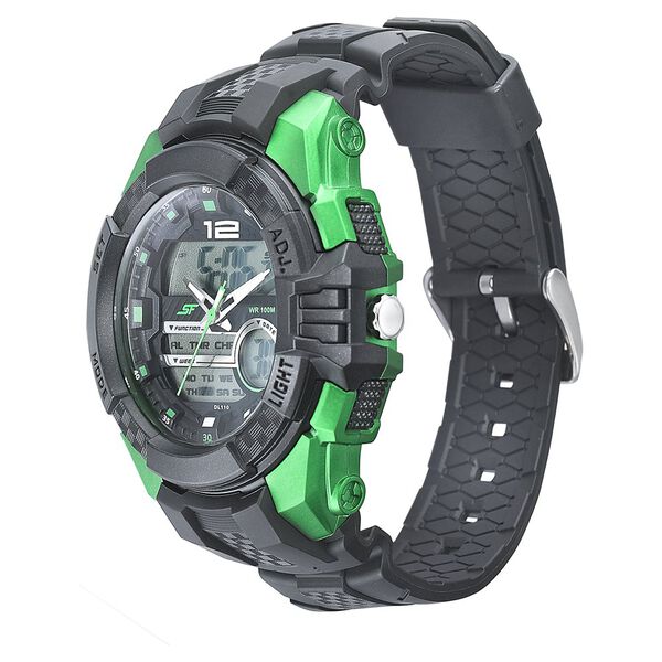 SF Quartz Analog Digital Black Dial PU Strap Watch for Men - image number 1
