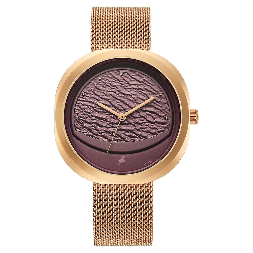Fastrack Gelato rosegold analog mesh strap watch with Plum dial for Girls-image-42
